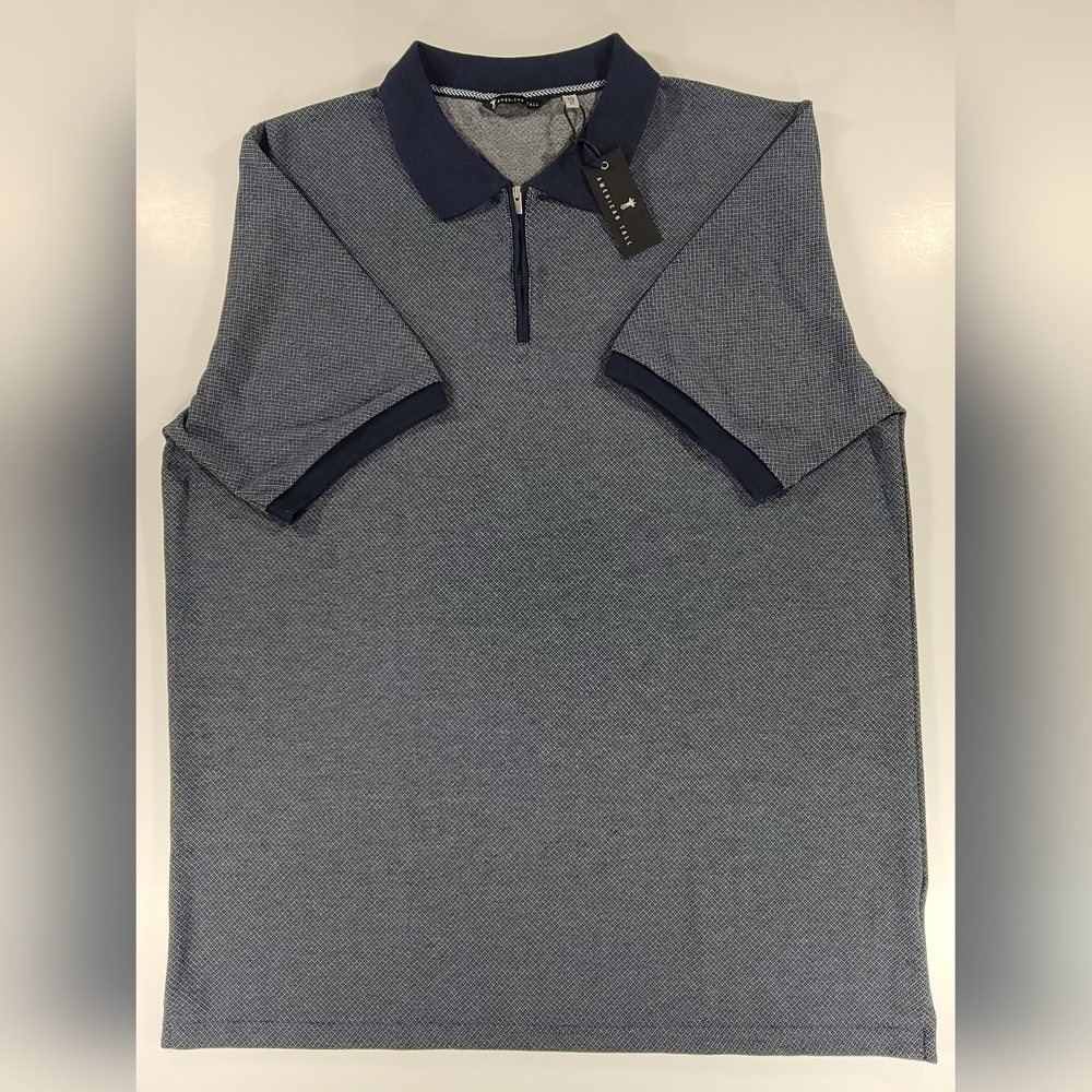 NEW American Tall Men's Embossed Geo Zip Collar Polo Shirt Evening Blue 2XL XT